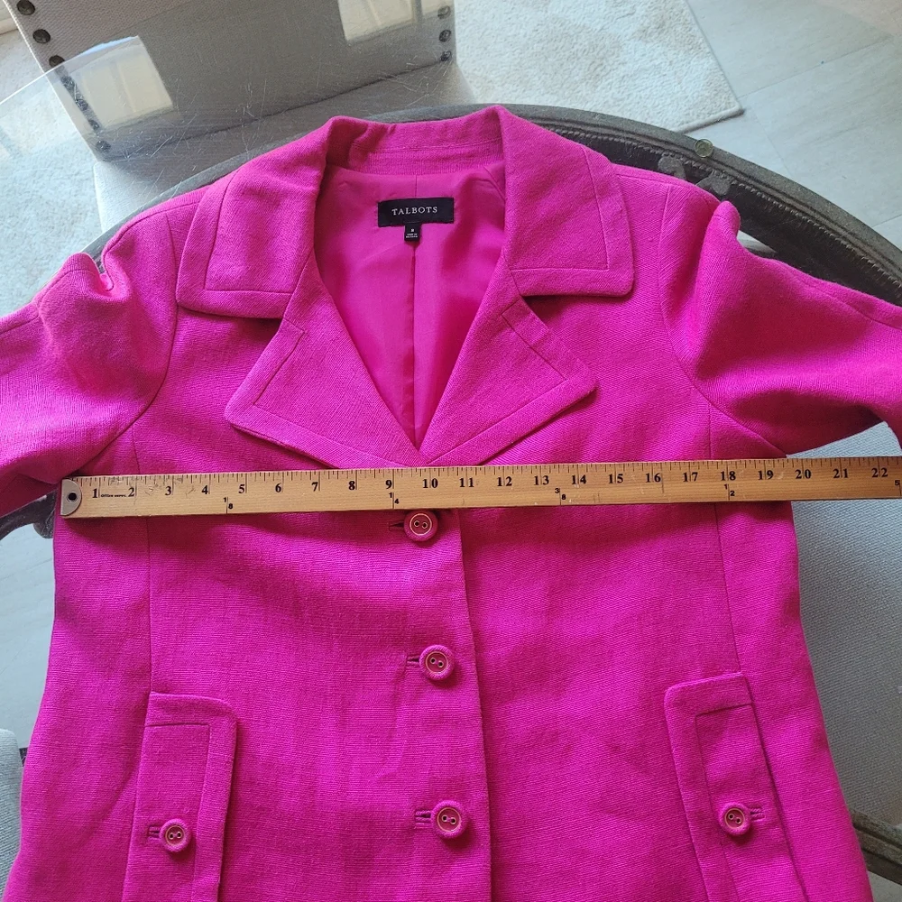 Talbots Women's Pink Linen Jacket 3/4 Sleeves Front Pockets Size 8